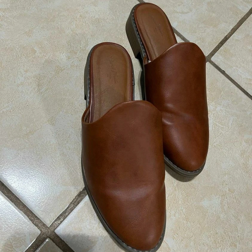 Brown leather loafers